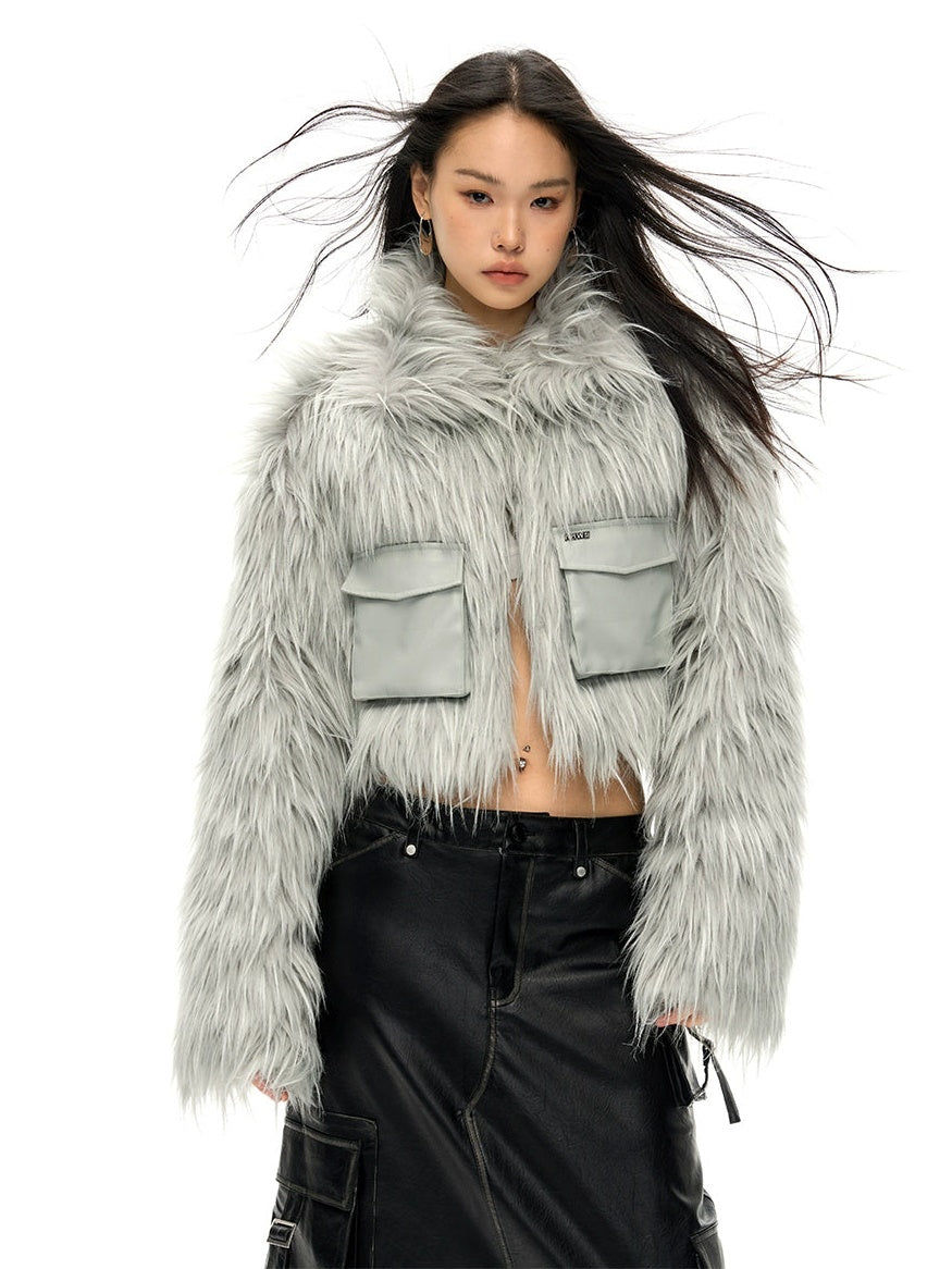 Work Pocket Long Hair Short Eco-Friendly Fur Jacket - sneakershuborg