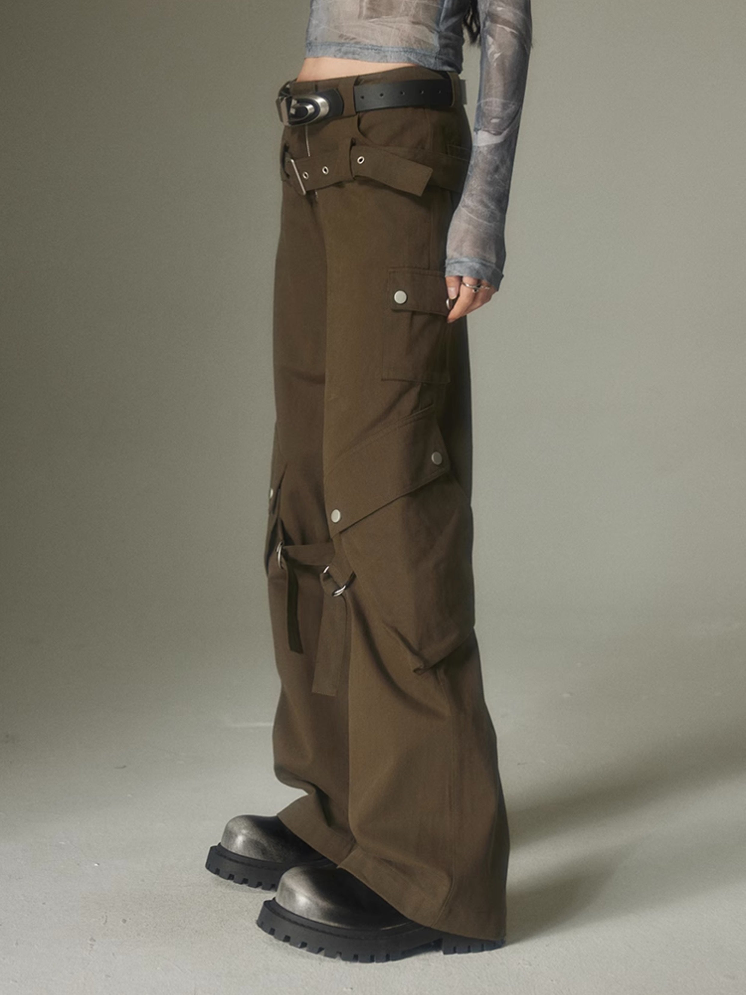 Wide Leg Double Belted Straight Fit Trousers - sneakershuborg