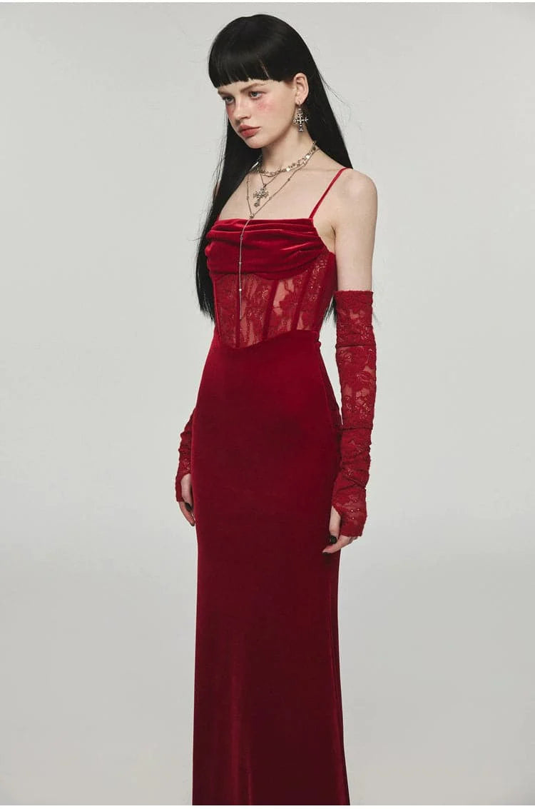 1Jinn Velvet Dress With Fishbone Straps - sneakershuborg