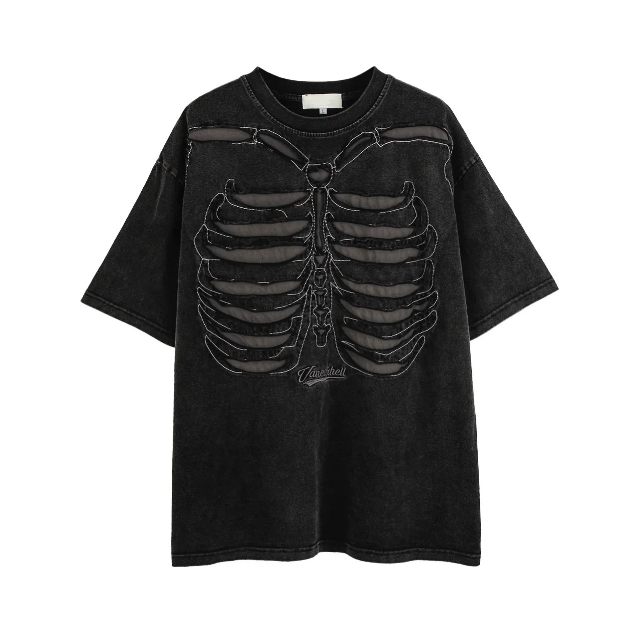 Skeleton Ribcage Mesh Cutout Oversized T-Shirt sneakershuborg