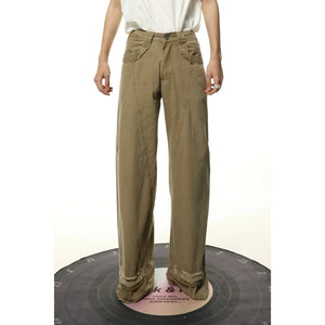 Wide-Leg Khaki Cargo Pants with Distressed Hem sneakershuborg