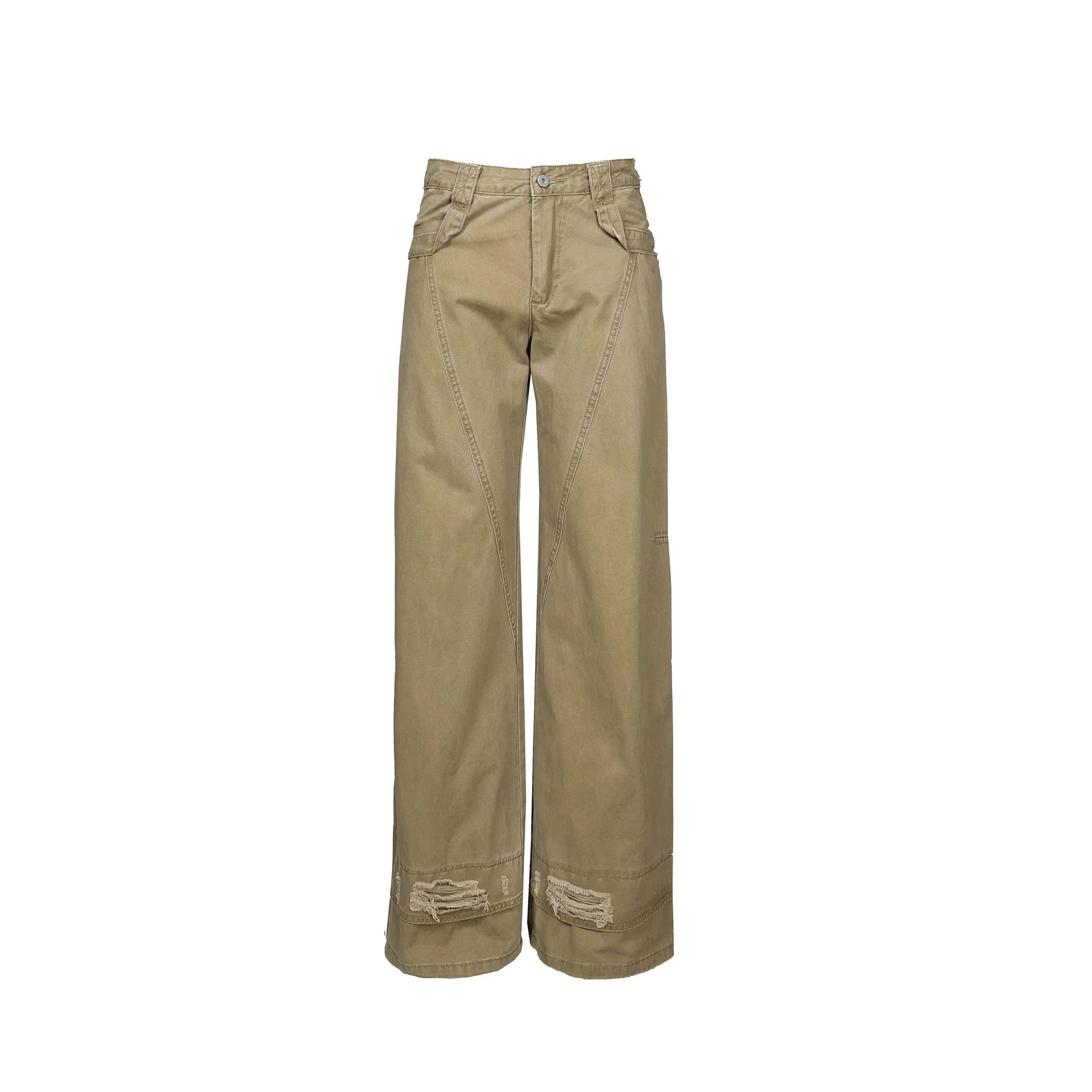 Wide-Leg Khaki Cargo Pants with Distressed Hem sneakershuborg