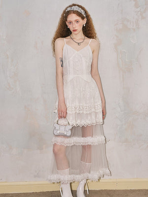 Romantic Hollow Embroidery Lace Camisole Dress - sneakershuborg