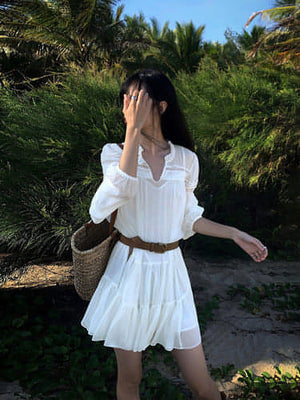 Summer French Style White Shirt Dress - sneakershuborg