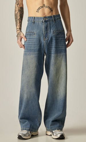 Wide-Leg Vintage Wash Carpenter-Style Jeans sneakershuborg