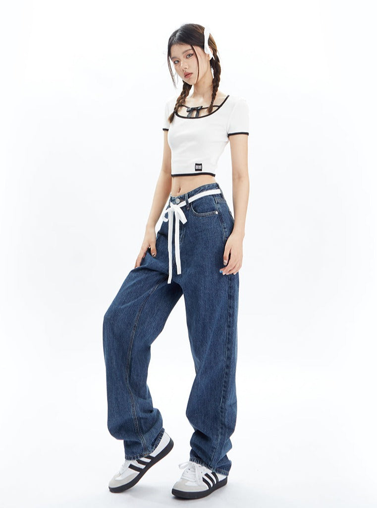 Wide-Leg Belted Denim Jeans sneakershuborg