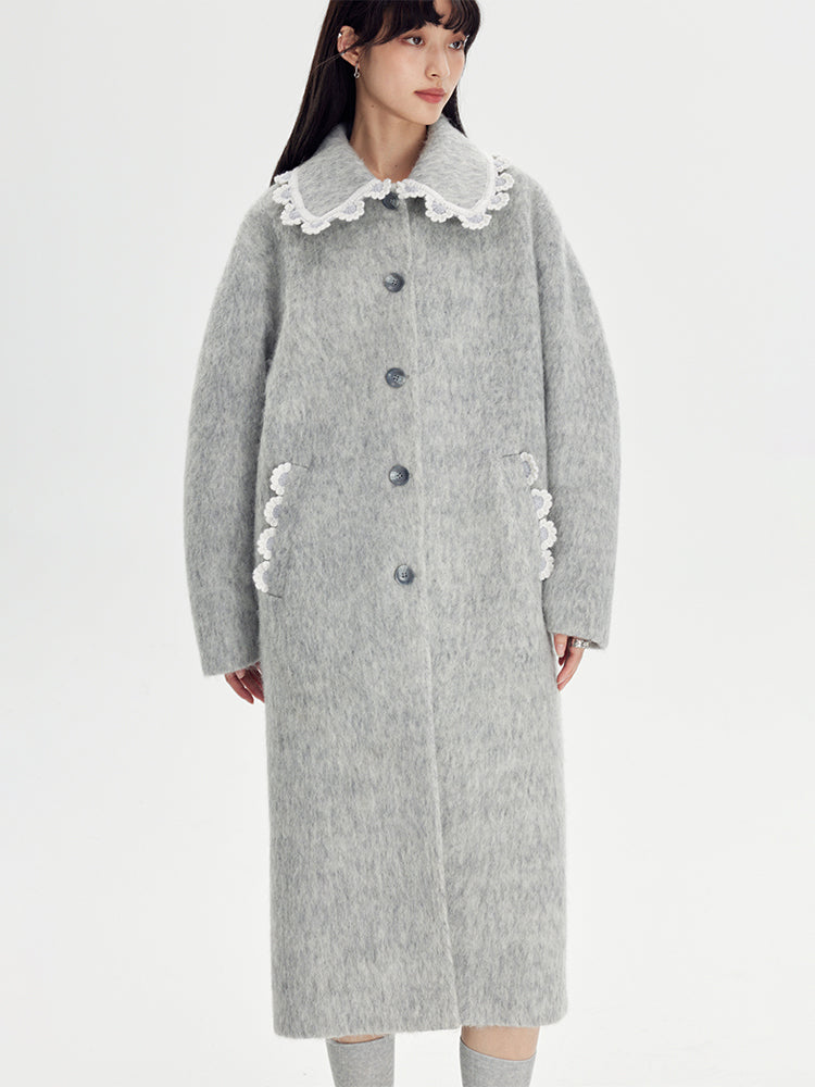 Wool Coat With Lace Lapel - sneakershuborg