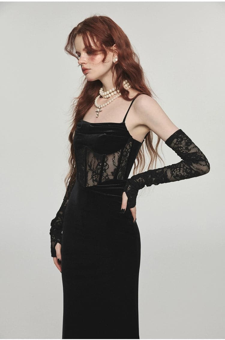 1Jinn Velvet Dress With Fishbone Straps - sneakershuborg