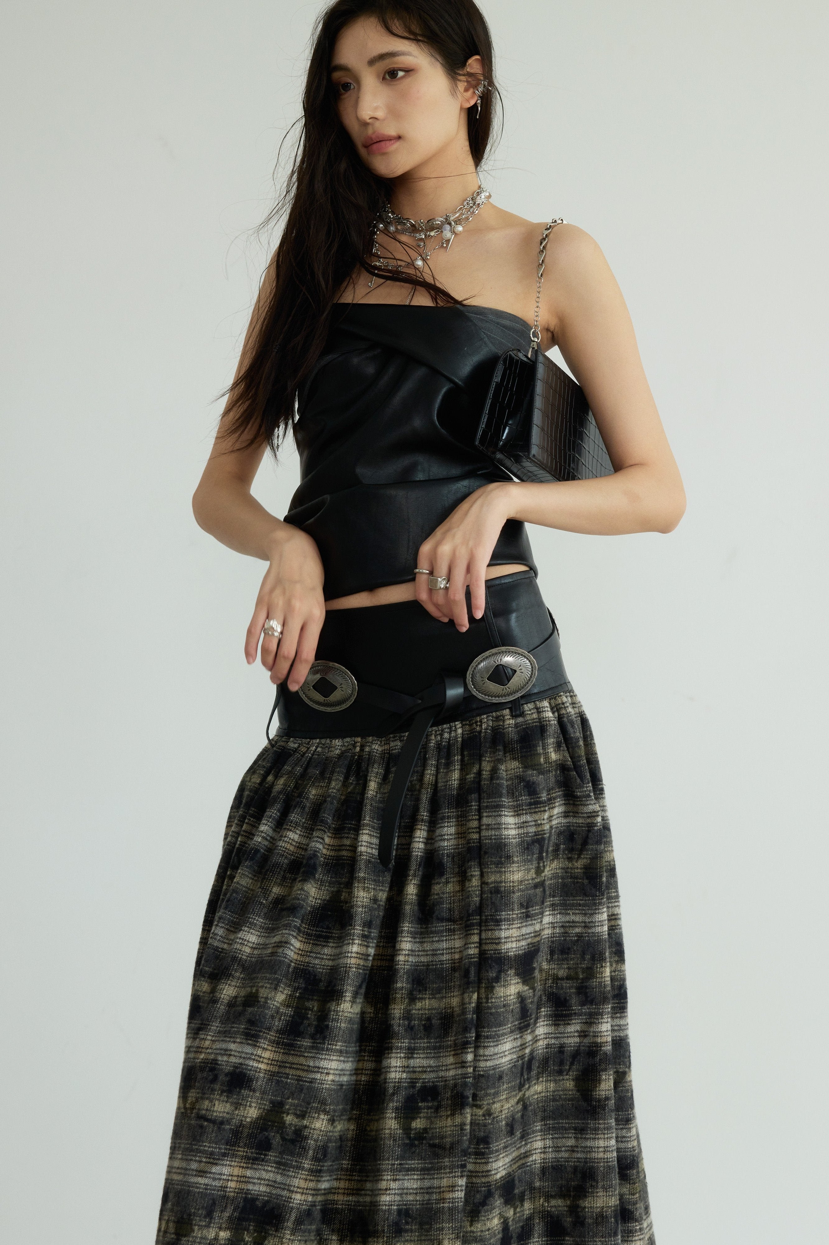 Highland Mist Plaid Maxi Skirt sneakershuborg