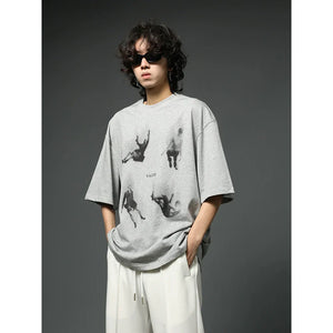 Oversized Black Graphic T-Shirt with Floating Figures Print sneakershuborg