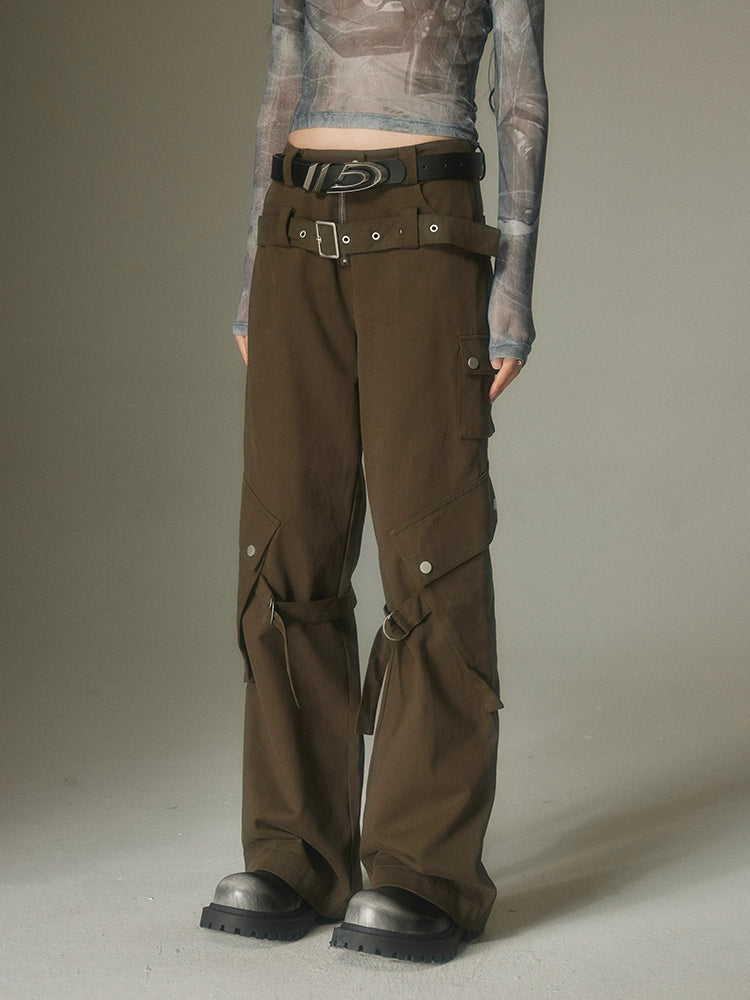 Wide Leg Double Belted Straight Fit Trousers - sneakershuborg