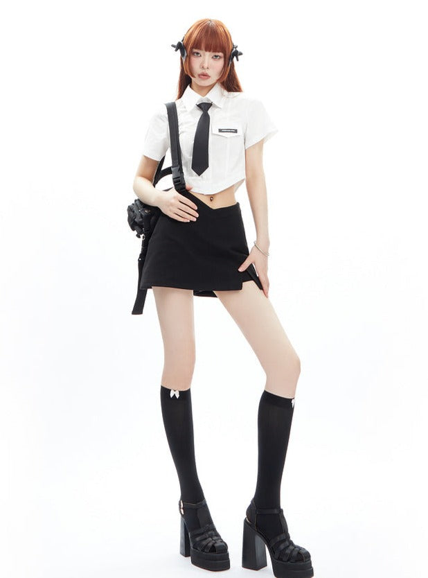 Waist V-shaped Wrapped Split A-line Short Skirt sneakershuborg