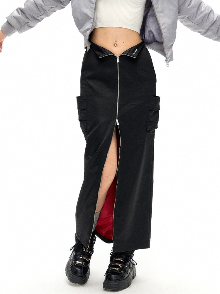 Zippered Slit Work Skirt - sneakershuborg