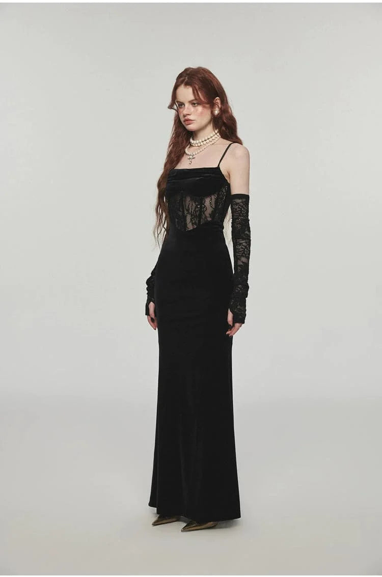 1Jinn Velvet Dress With Fishbone Straps - sneakershuborg