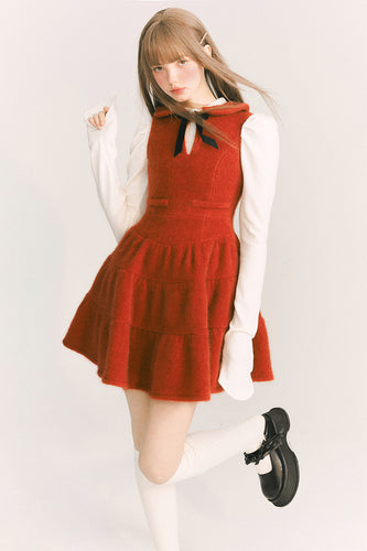 Velvet Dress With Doll Collar In Wine Red - sneakershuborg