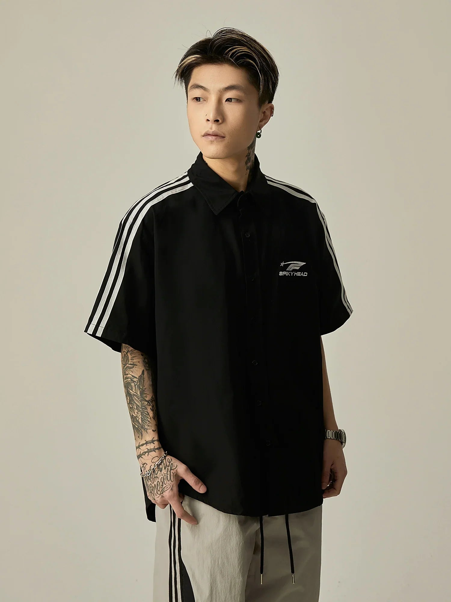 Triple Stripe Racing Button-Up Shirt sneakershuborg