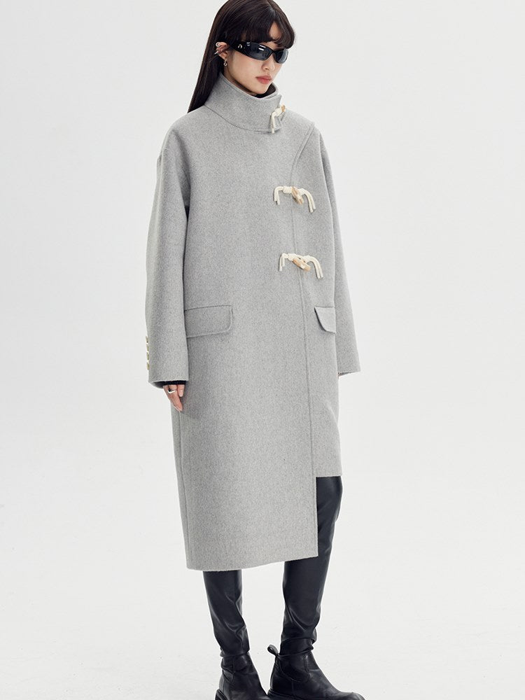 Woolen Coat With Horn Button - sneakershuborg