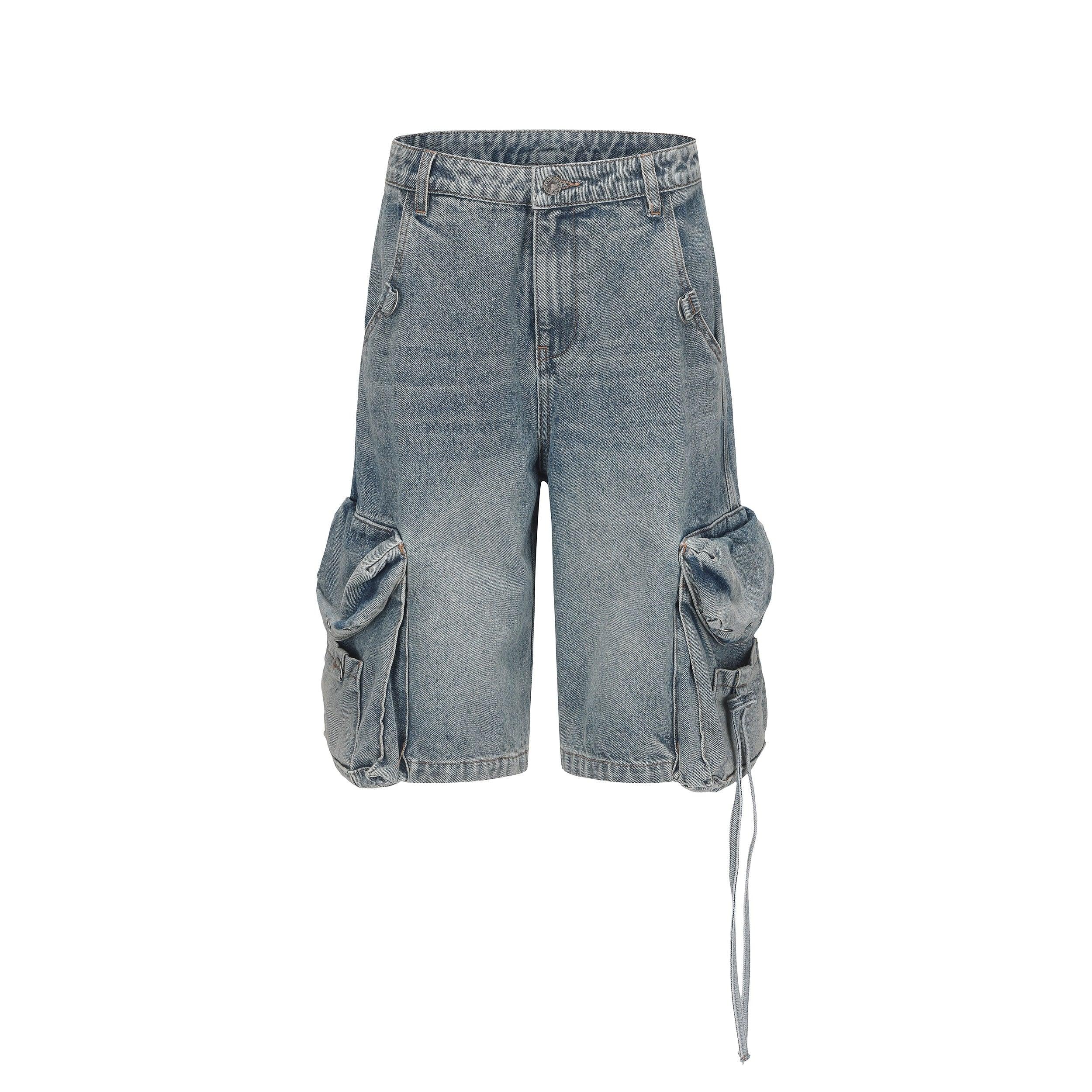 24Ans Distressed Denim Cargo Shorts - Men'S Loose Fit Washed Jean Shorts With Chain Accent - sneakershuborg