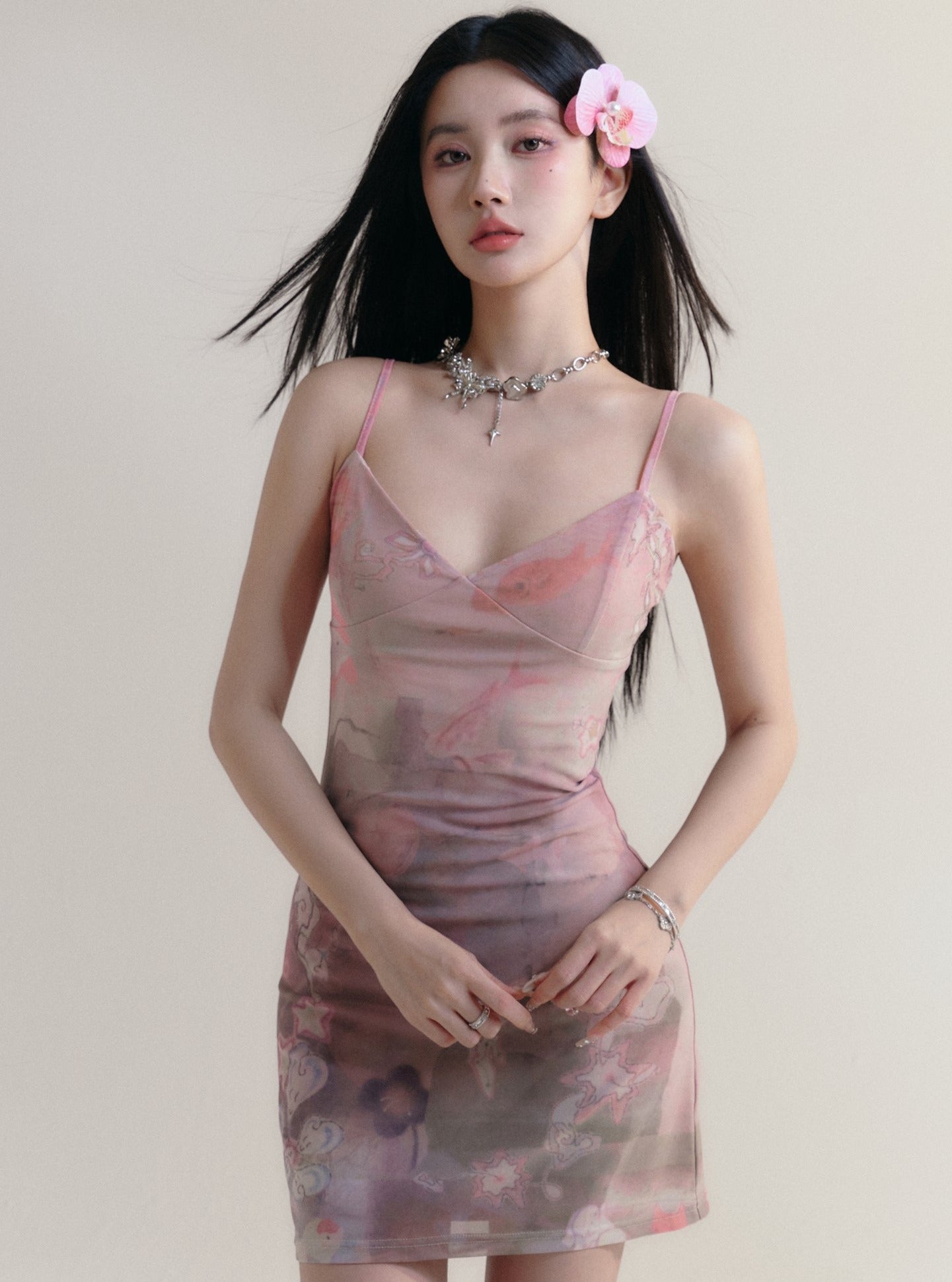 Watercolor Floral Satin Slip Dress sneakershuborg