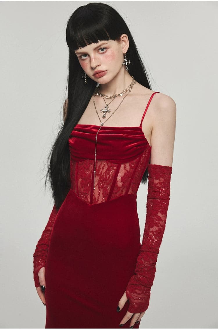 1Jinn Velvet Dress With Fishbone Straps - sneakershuborg