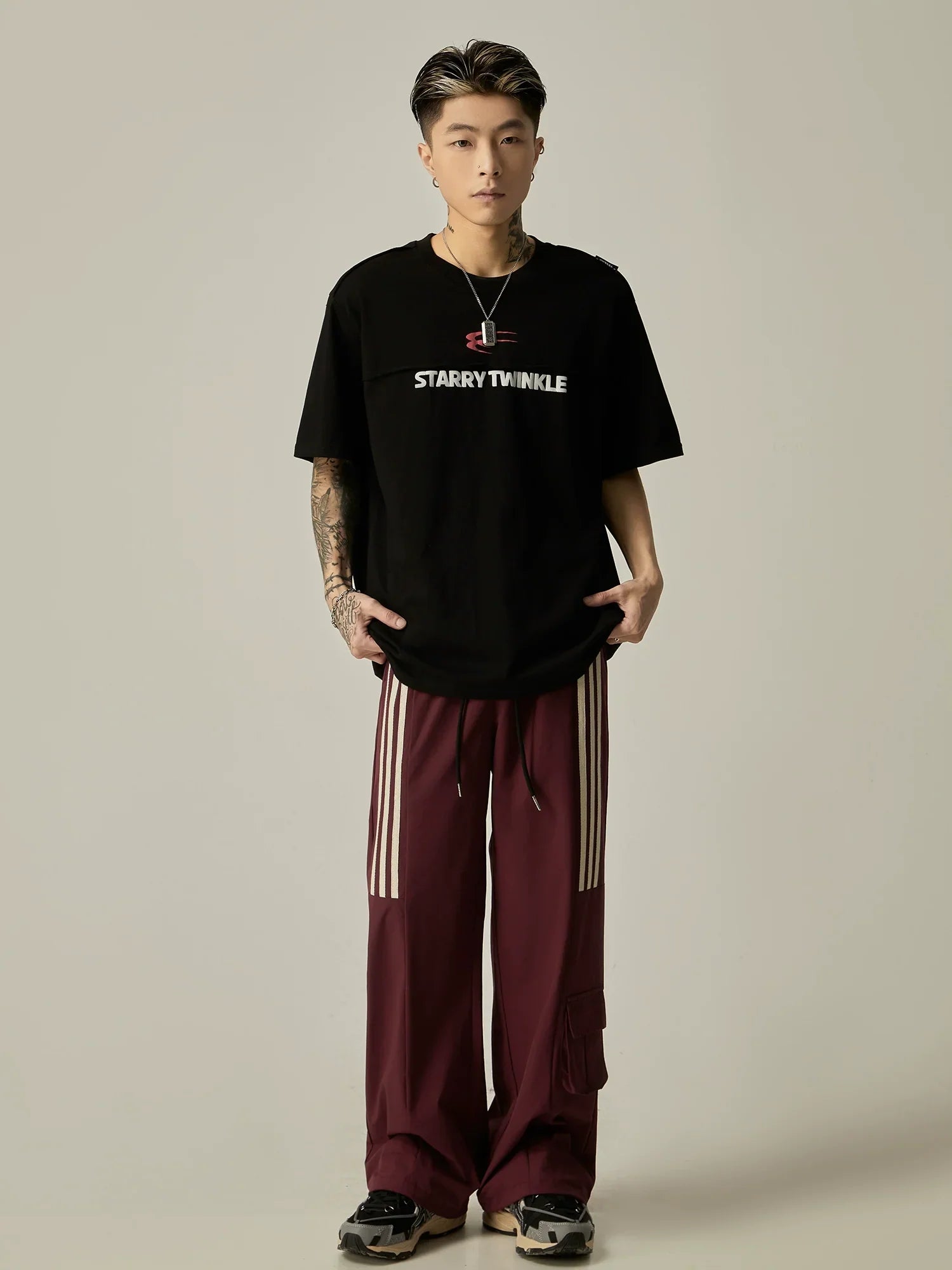 Wide-Leg Triple Stripe Cargo Track Pants sneakershuborg