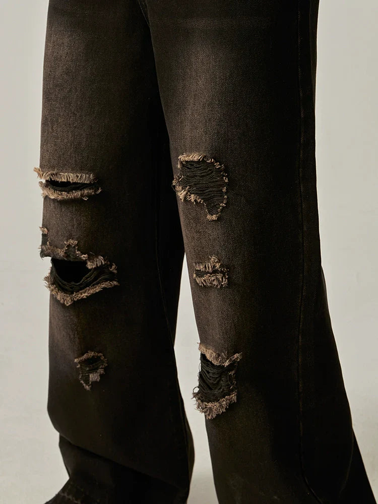 Distressed Wide-Leg Charcoal Denim Jeans sneakershuborg