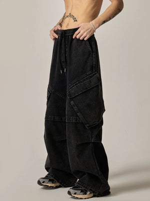 Oversized Cargo Denim Joggers with Multi-Pockets sneakershuborg