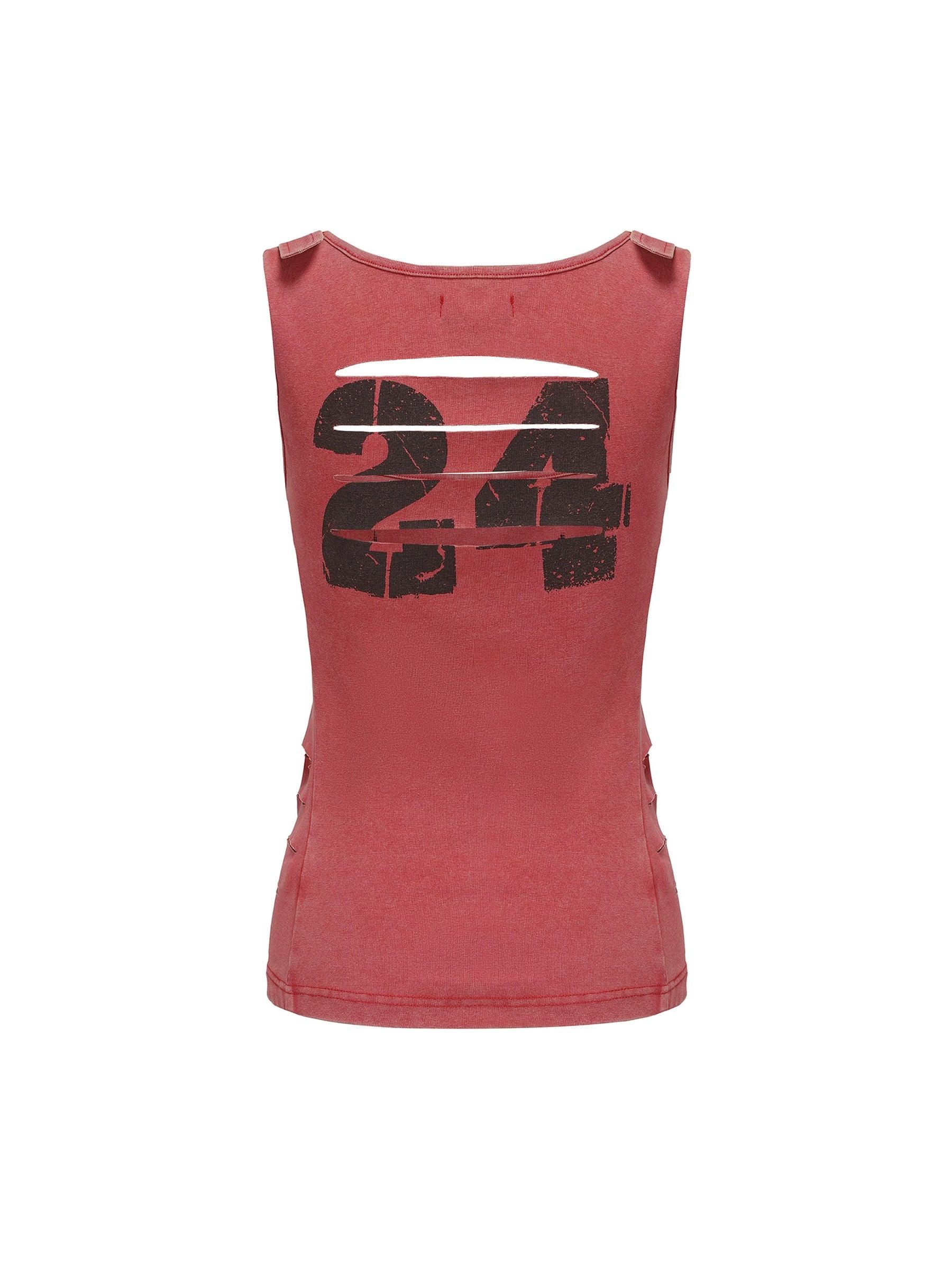 24Ans Distressed '24' Graphic Tank Top - Women'S Sleeveless Cut-Out Ribbed Jersey - sneakershuborg