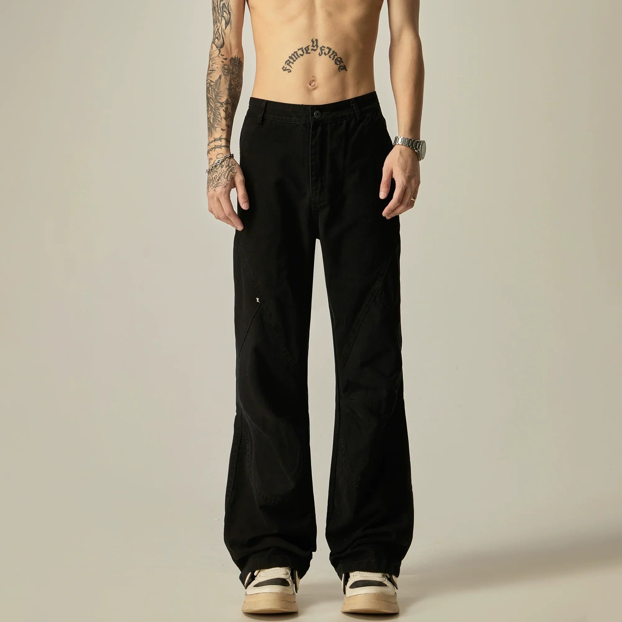 Wide-Leg Paneled Black Trousers sneakershuborg