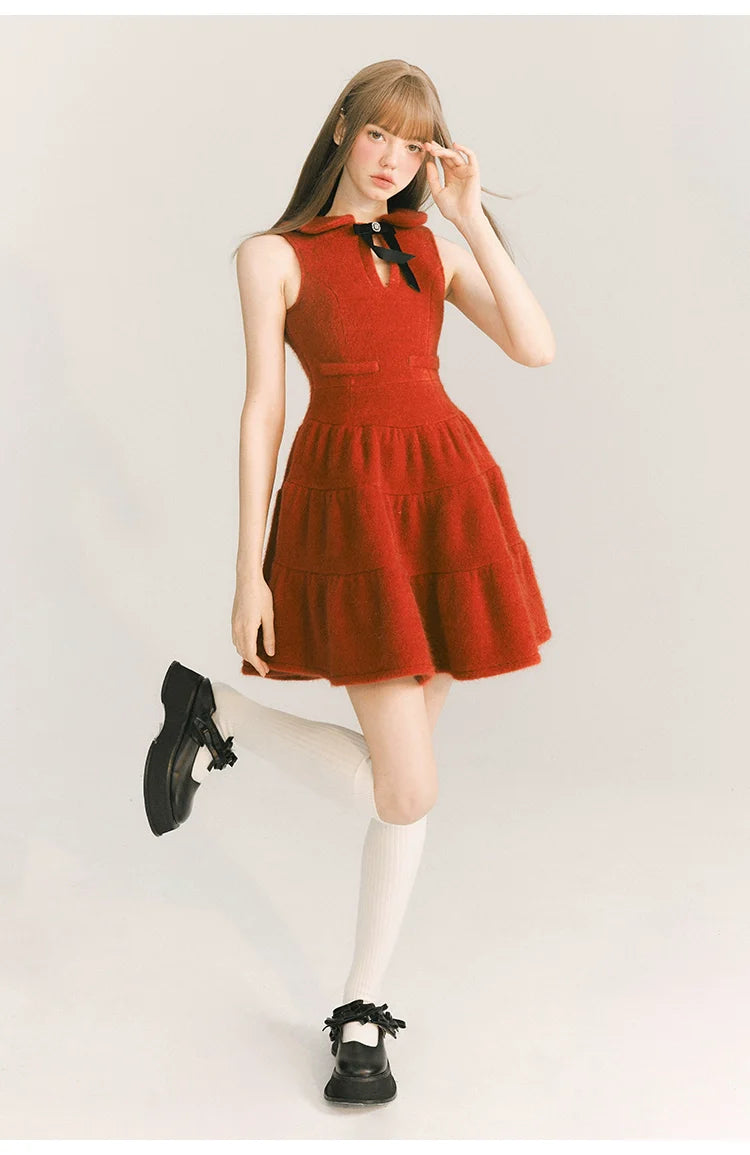 Velvet Dress With Doll Collar In Wine Red - sneakershuborg