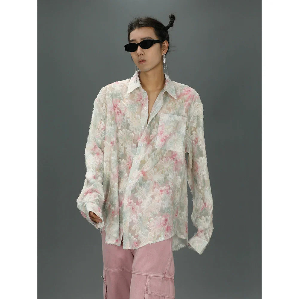 Ethereal Frost Floral Lace Button-Down Shirt sneakershuborg