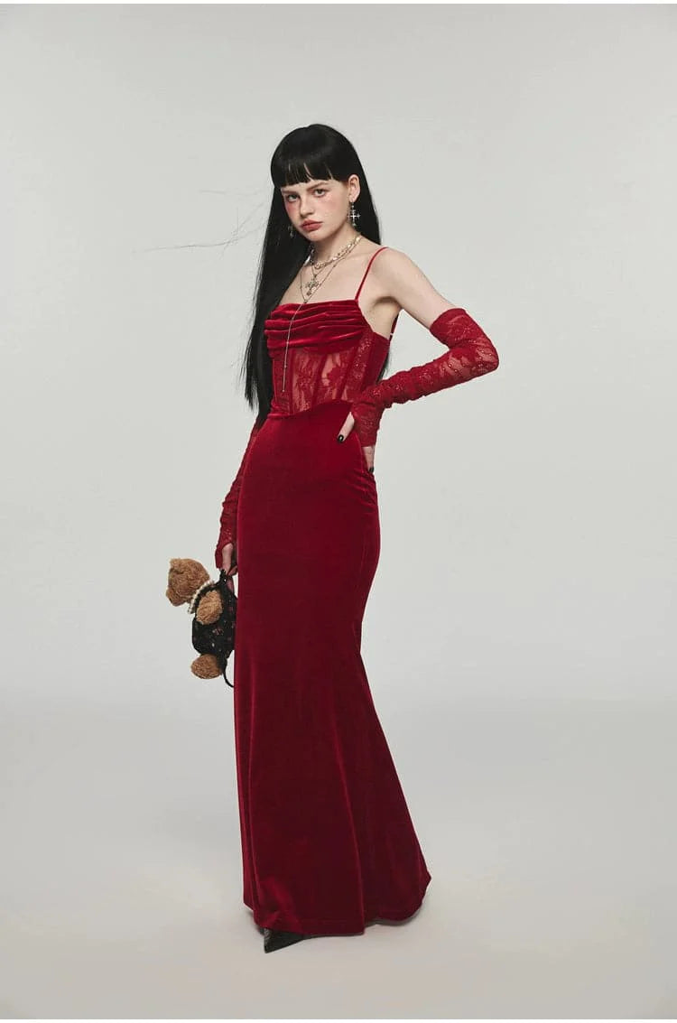 1Jinn Velvet Dress With Fishbone Straps - sneakershuborg