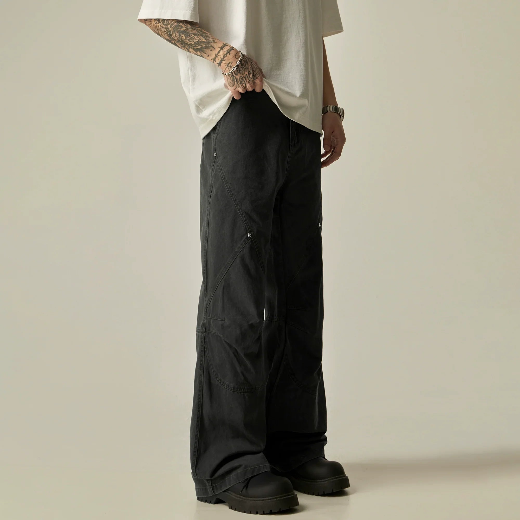 Wide-Leg Paneled Black Trousers sneakershuborg