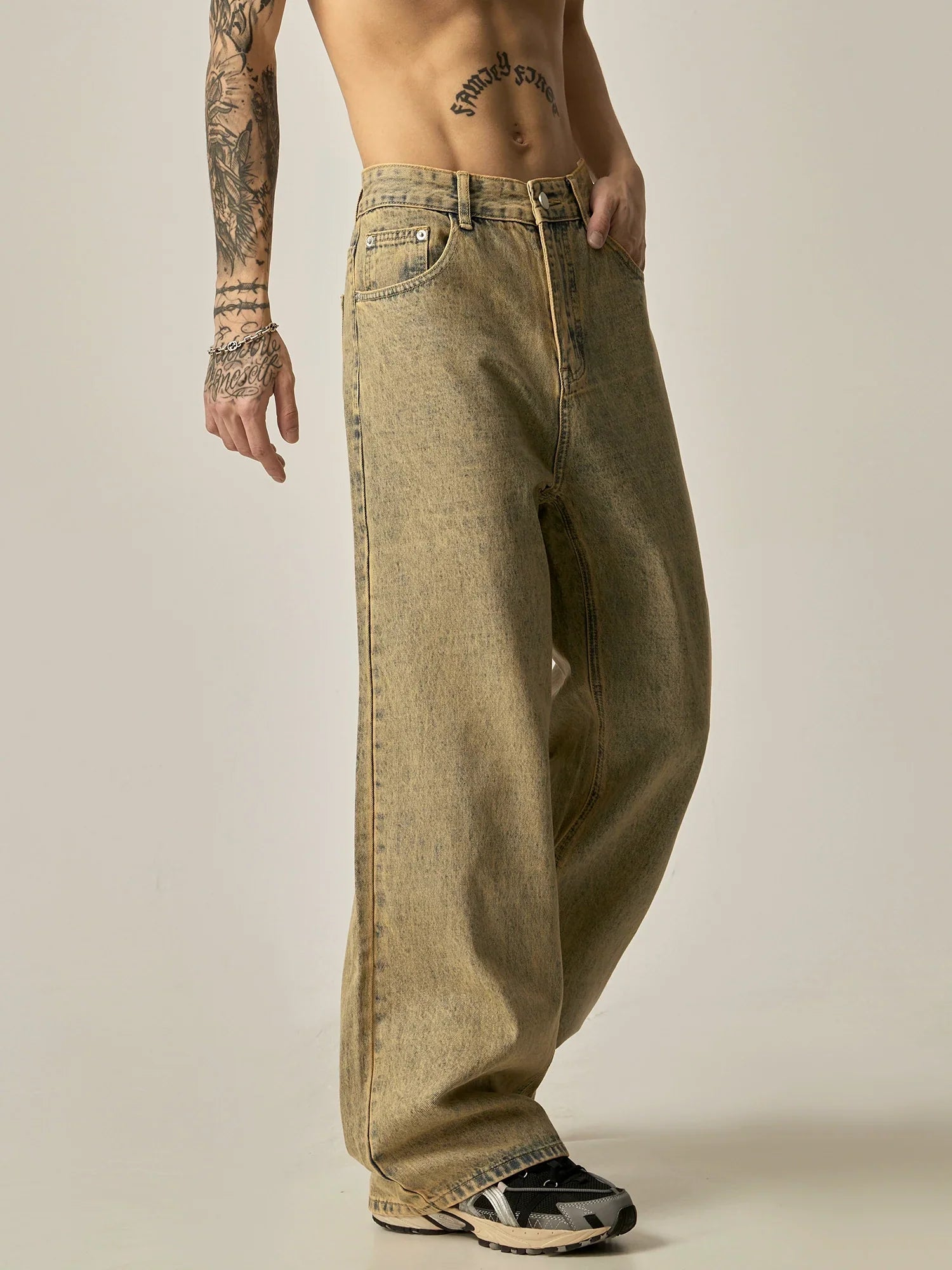 Vintage Wheat Wide-Leg Relaxed Fit Jeans sneakershuborg