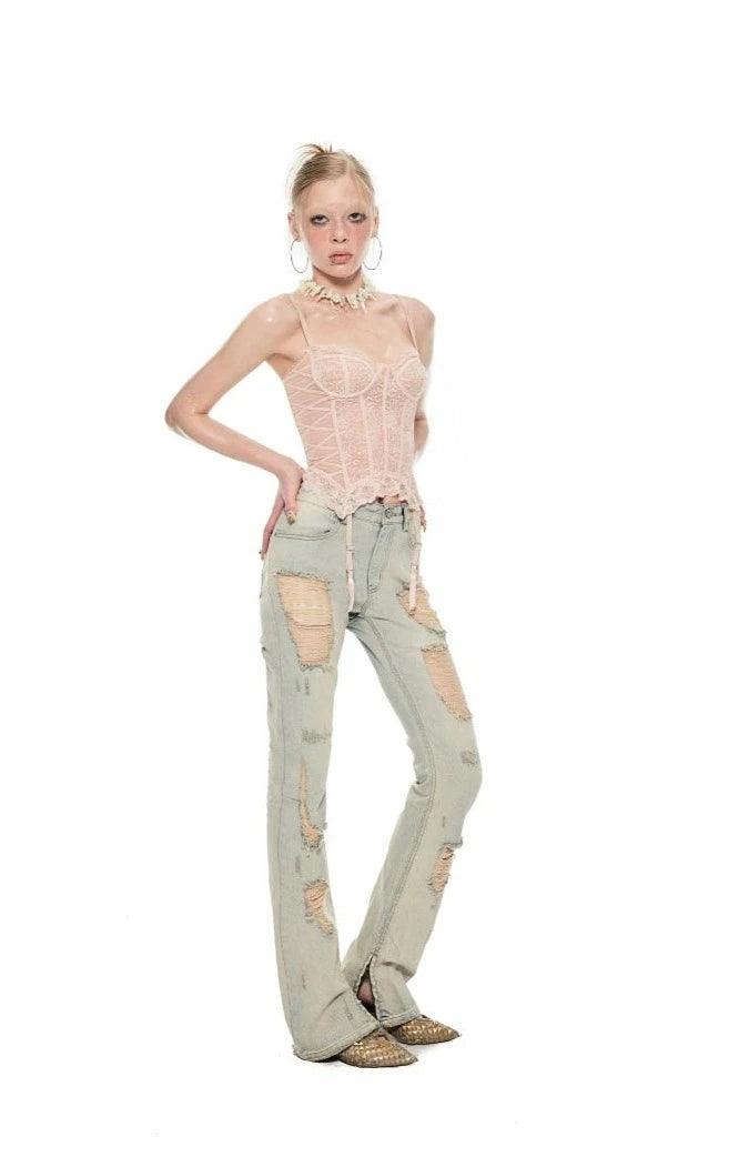 1Jin Light Wash Distressed Straight Leg Jeans - Women'S High-Rise Ripped Denim Pants - sneakershuborg