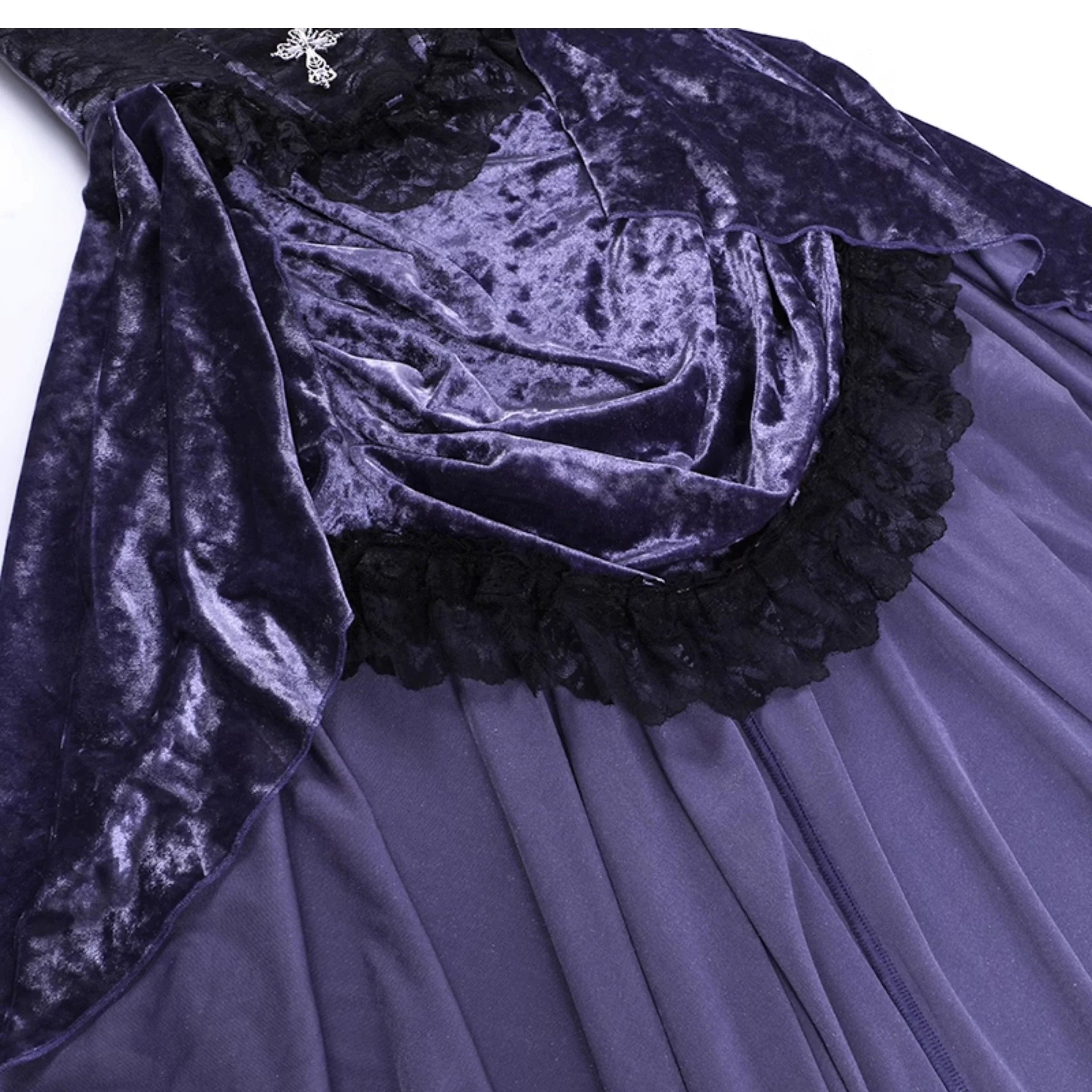 Wannathis Gothic Velvet Corset Dress Set - Purple High-Low Gown With Lace Trim And Black Lace Bolero - sneakershuborg