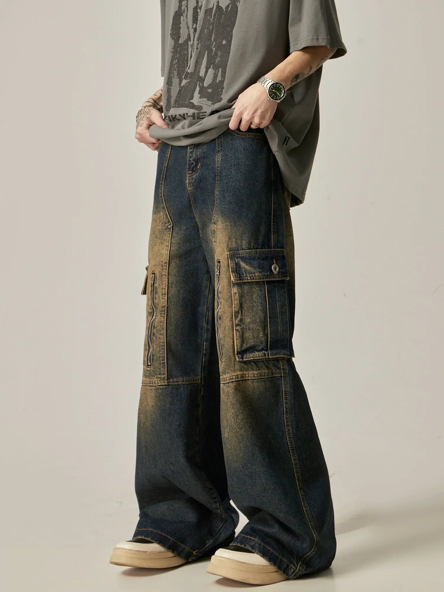 Ombre Blaze Wide-Leg Cargo Jeans sneakershuborg