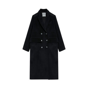 Winter Double-Breasted Mid-Length Black Wool Coat In Hepburn Style - sneakershuborg