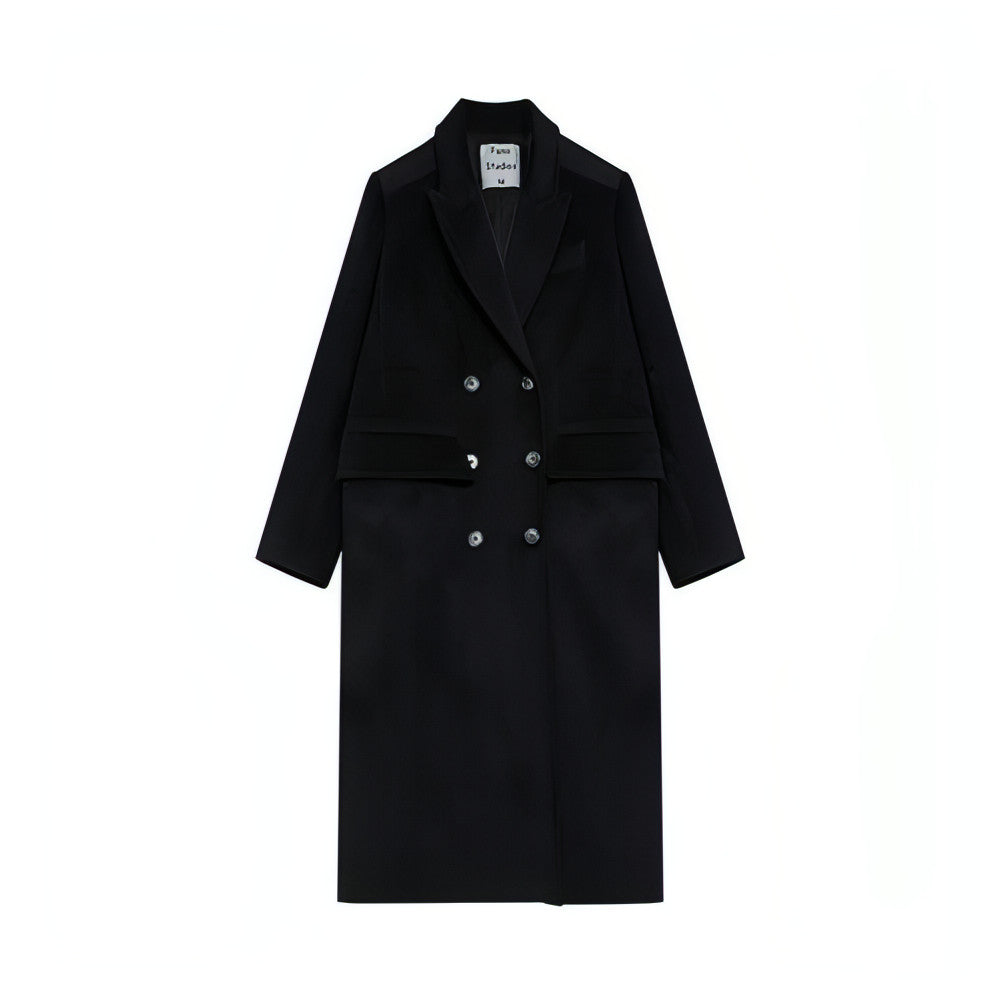 Winter Double-Breasted Mid-Length Black Wool Coat In Hepburn Style - sneakershuborg