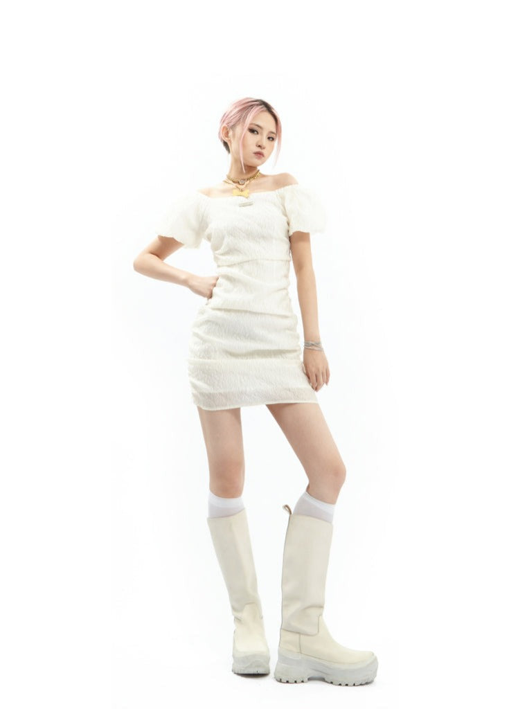 White Off-Shoulder Mini Dress sneakershuborg