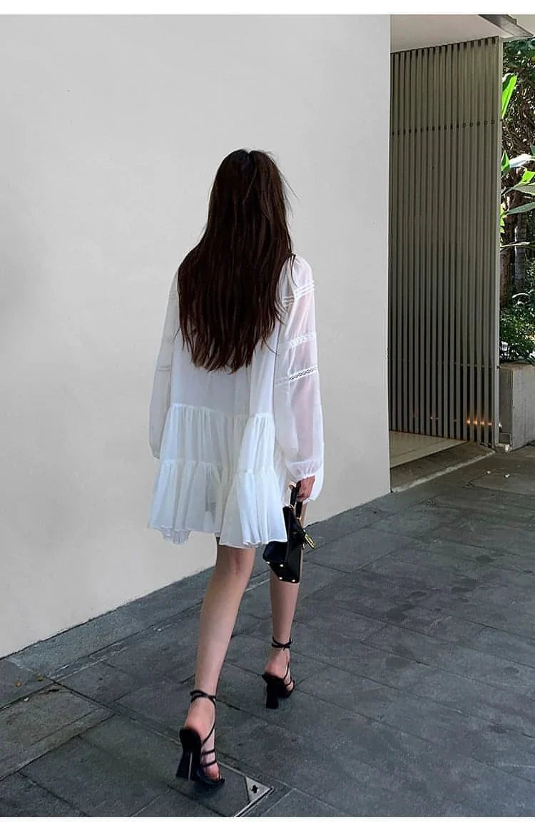 Summer French Style White Shirt Dress - sneakershuborg