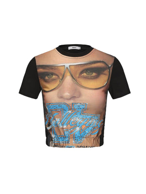 24Ans Retro Sunglasses Graphic Crop Top - Women'S Short Sleeve Mesh Panel T-Shirt - sneakershuborg