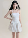 Angelic White Halter Mini Sundress with Ruched Bodice sneakershuborg