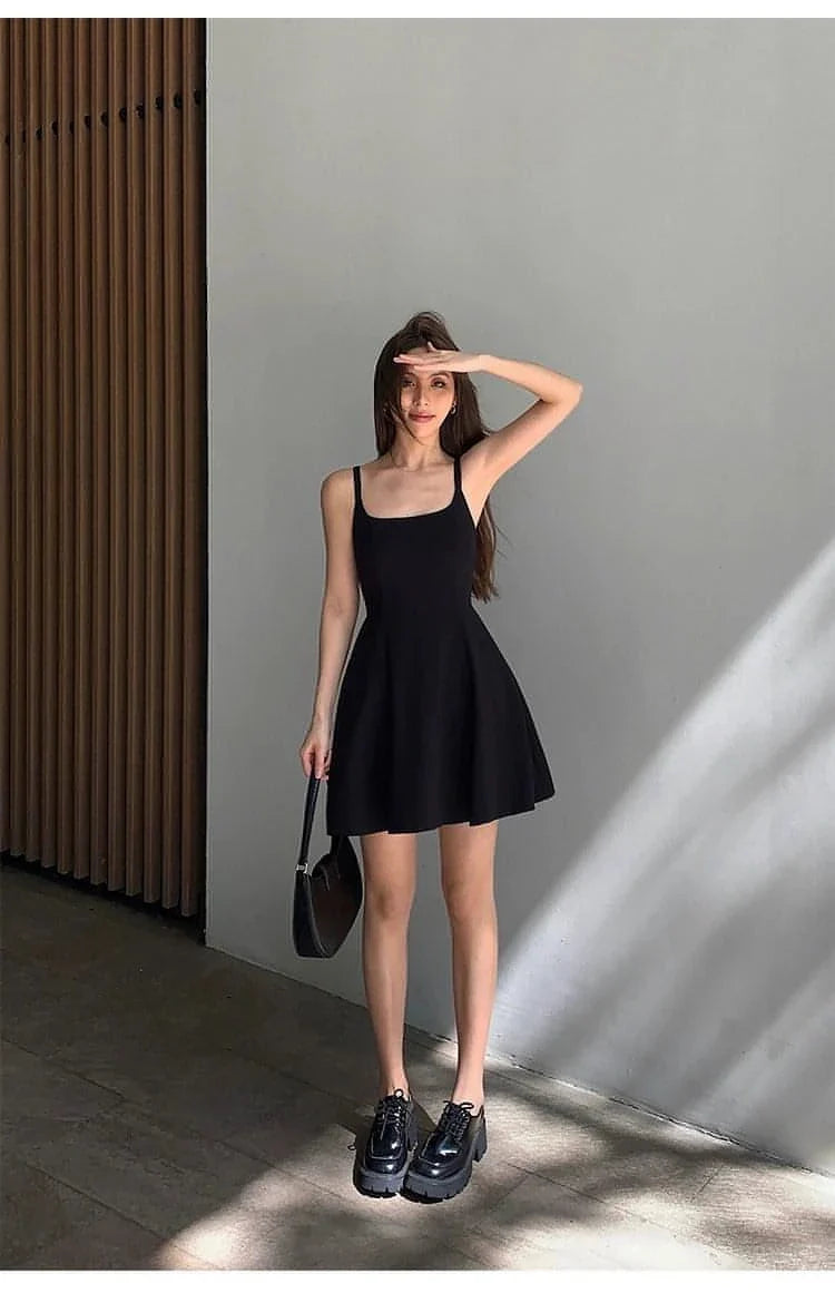 Summer Collection: Black Square-Neck A-Line Dress - sneakershuborg