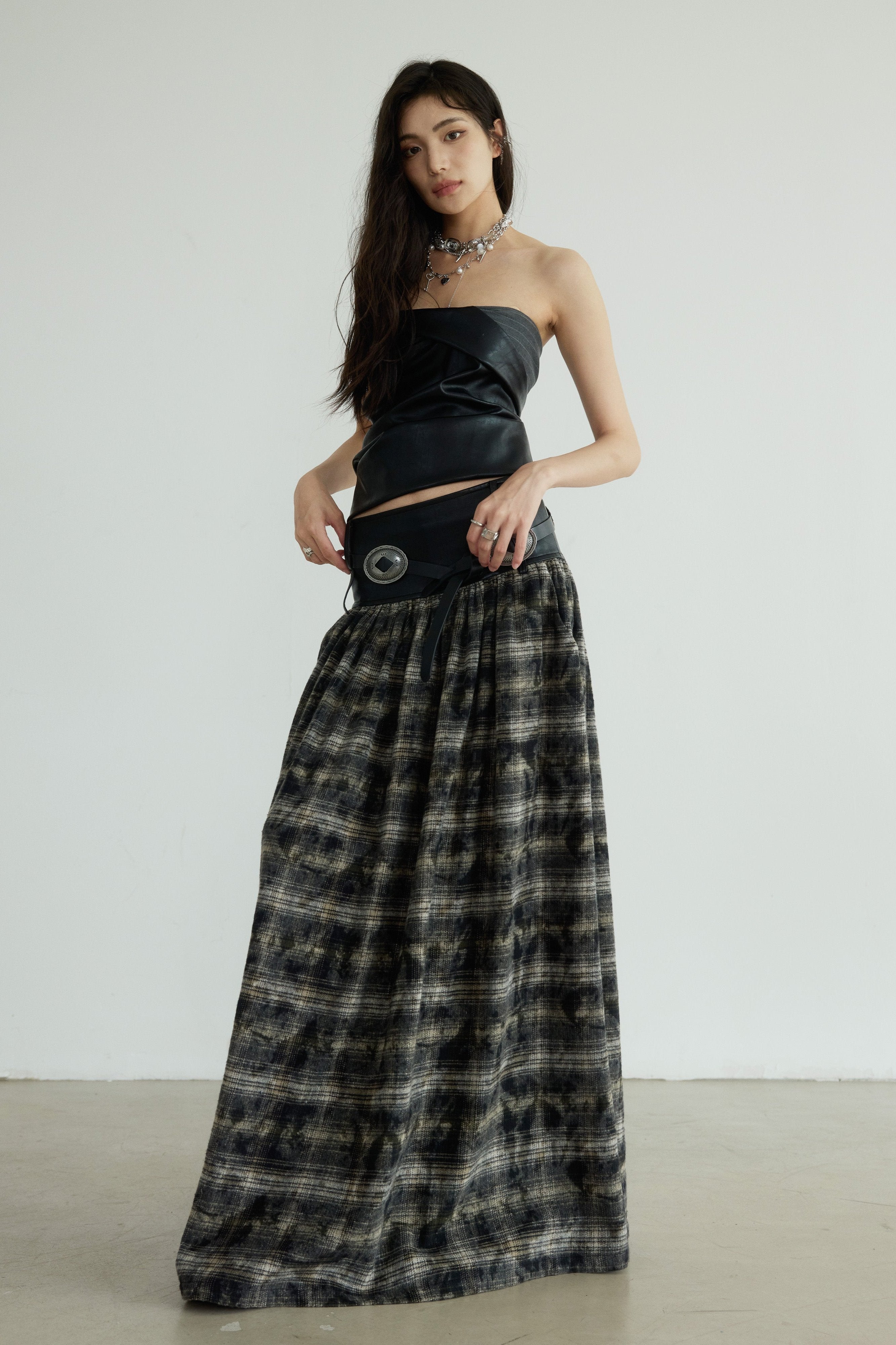 Highland Mist Plaid Maxi Skirt sneakershuborg