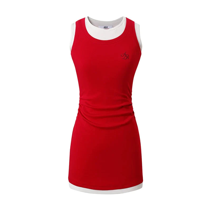 Athletic Layered Tank Dress - Sleeveless Fitted Mini with Contrast Trim sneakershuborg