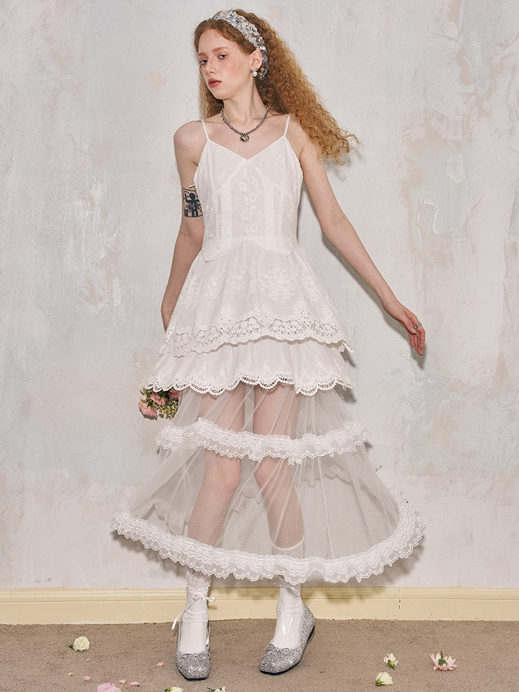 Romantic Hollow Embroidery Lace Camisole Dress - sneakershuborg