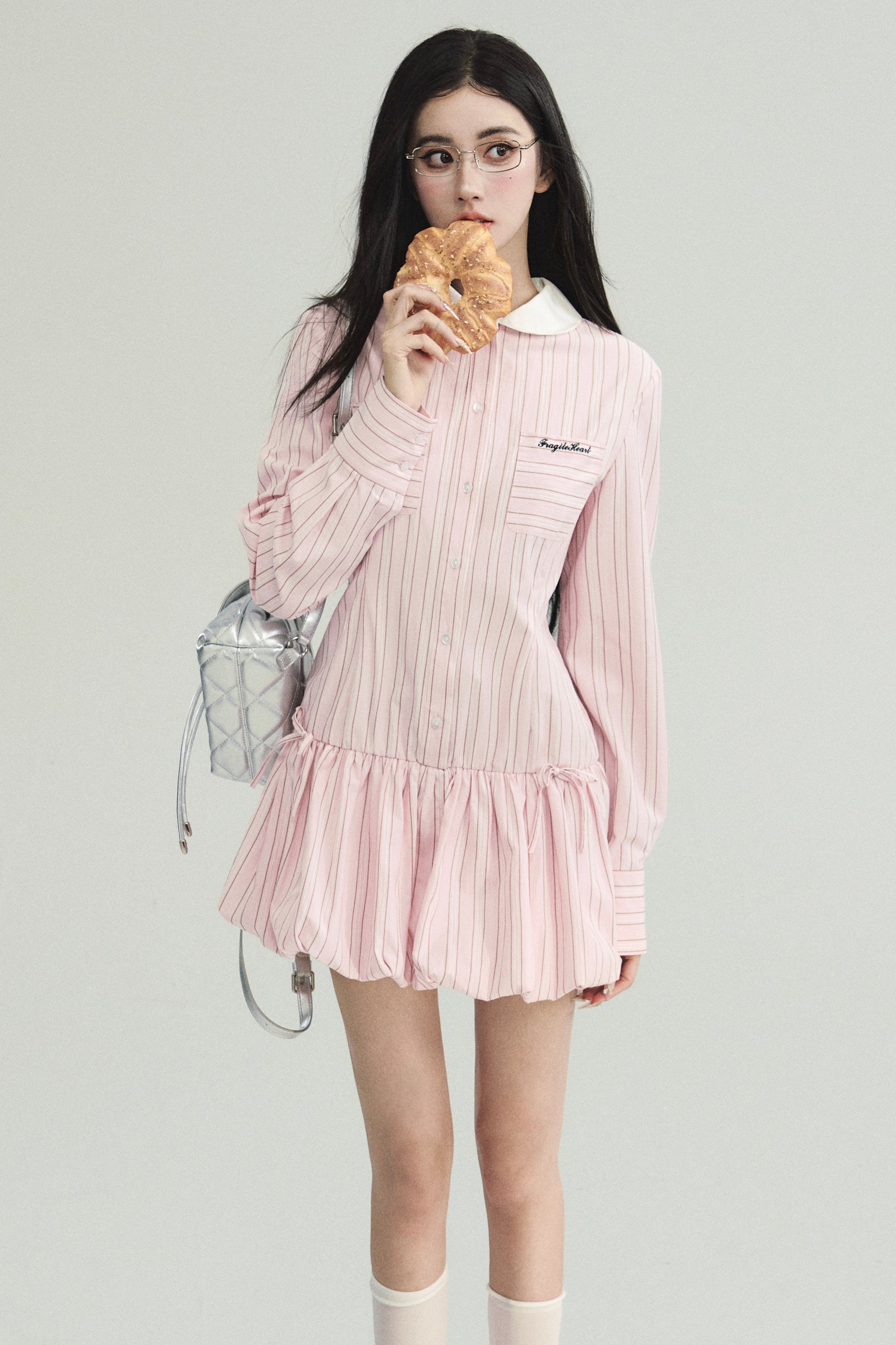 Striped Bubble Hem Polo Romper sneakershuborg