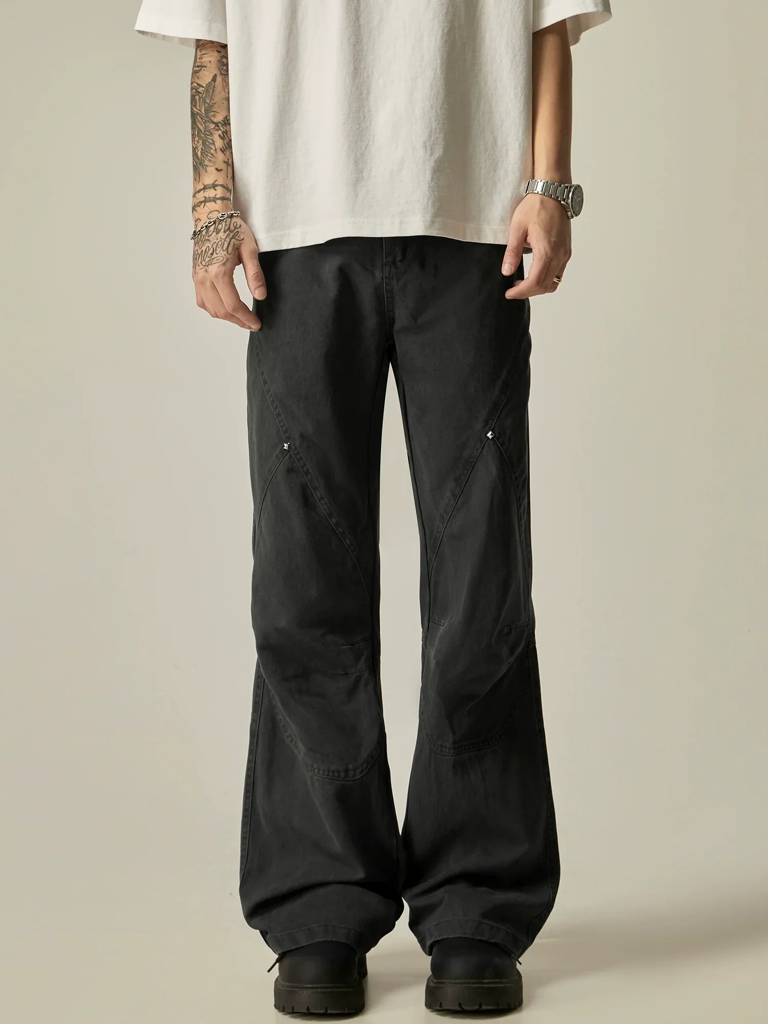 Wide-Leg Paneled Black Trousers sneakershuborg