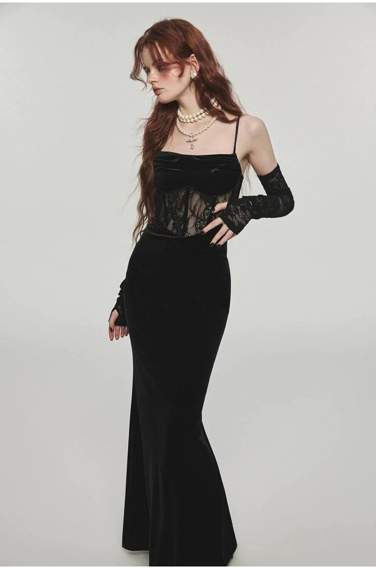 1Jinn Velvet Dress With Fishbone Straps - sneakershuborg